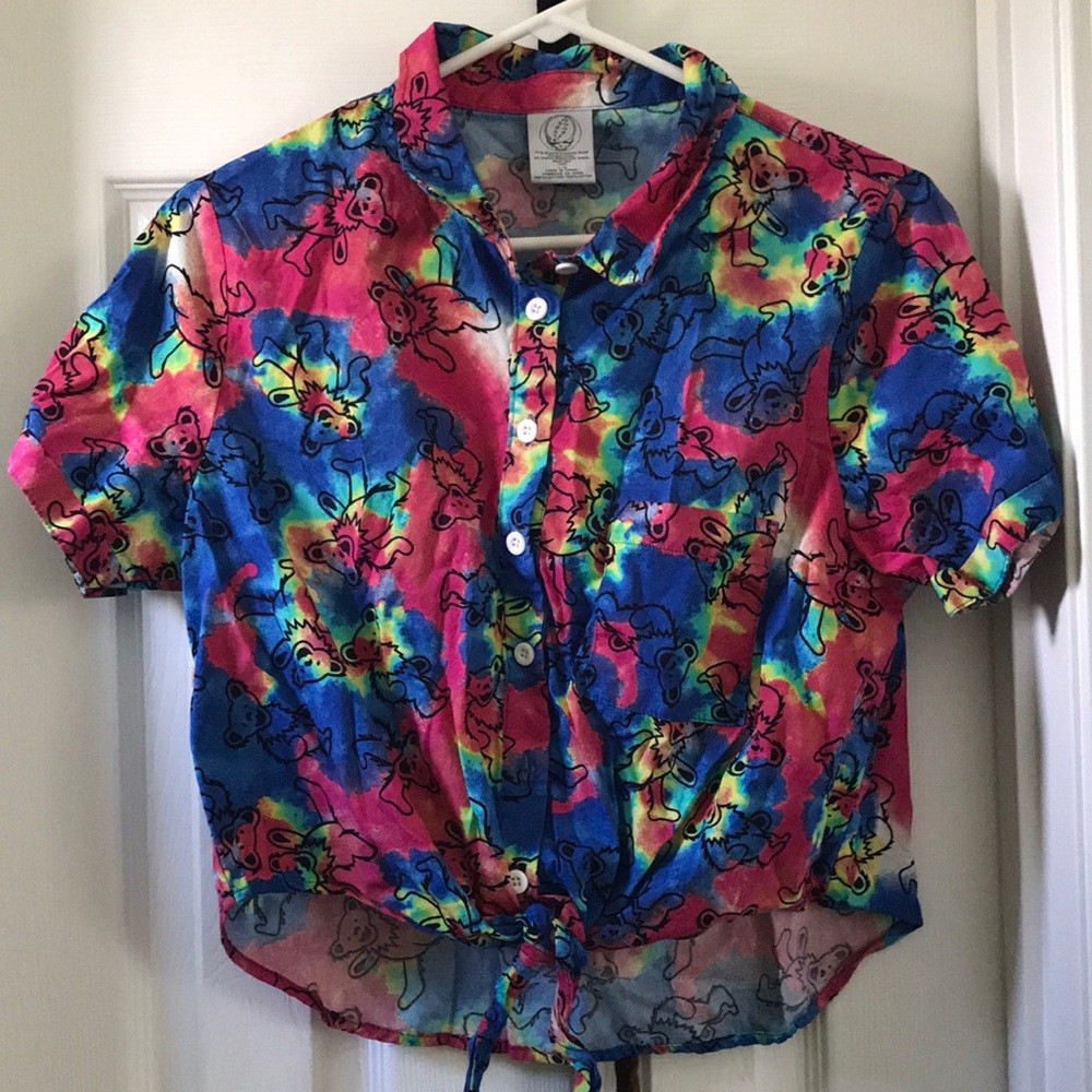 Grateful Dead collared button up crop top large